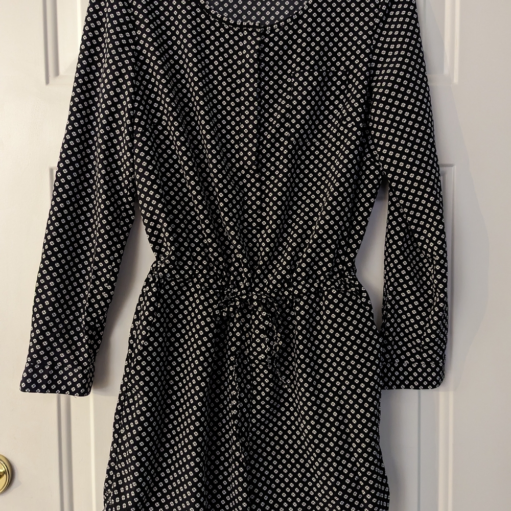 LOFT Monochrome Diamond Pattern Long Sleeve Dress